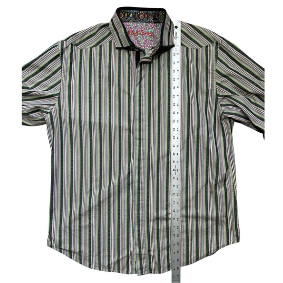 ROBERT GRAHAM Button Up LS Shirt sz XL Gray & Multicolor Stripe Floral Cuff/Trim - Picture 5 of 12